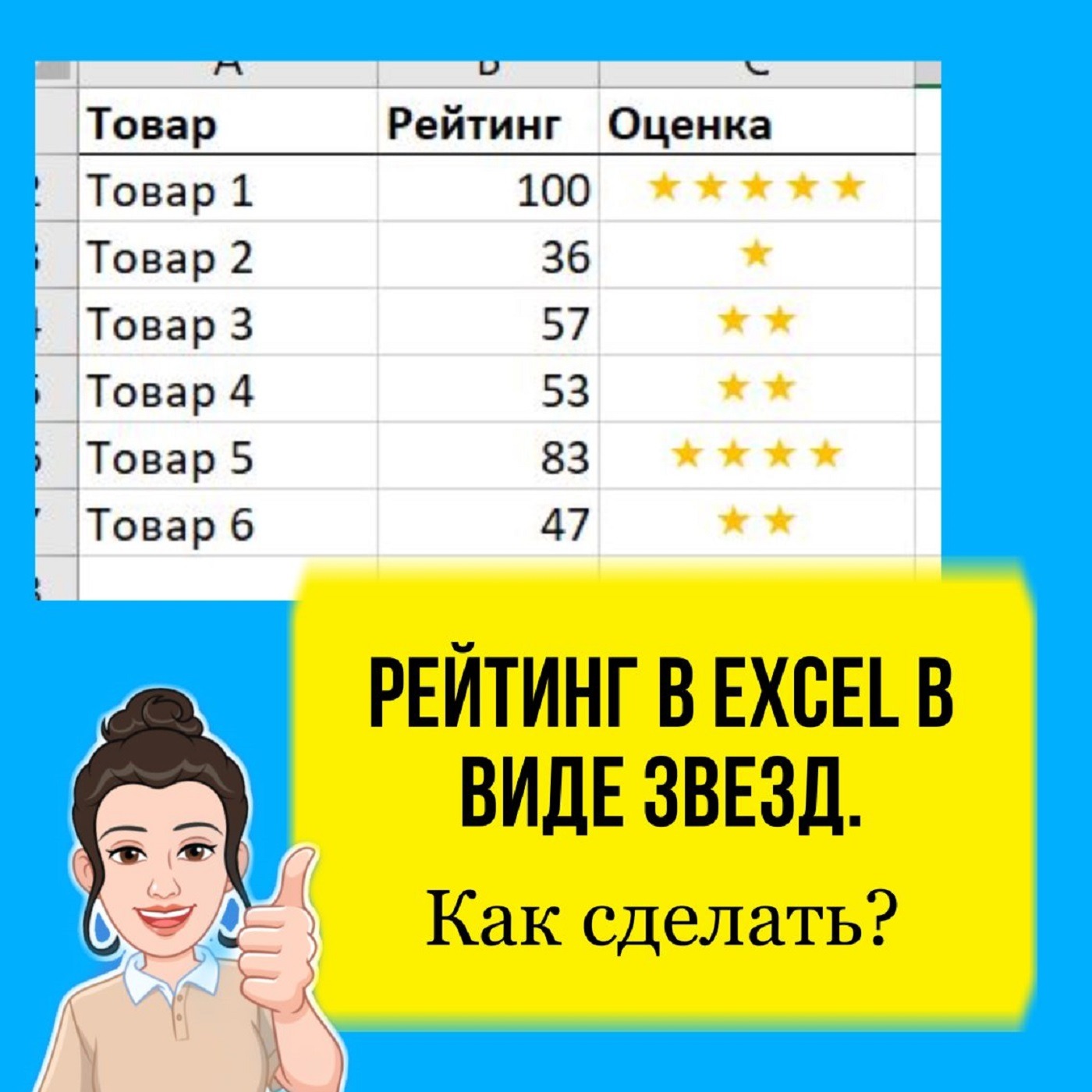Как сделать рейтинг в Excel в виде звезд. Урок для начинающих. Лайфхак.