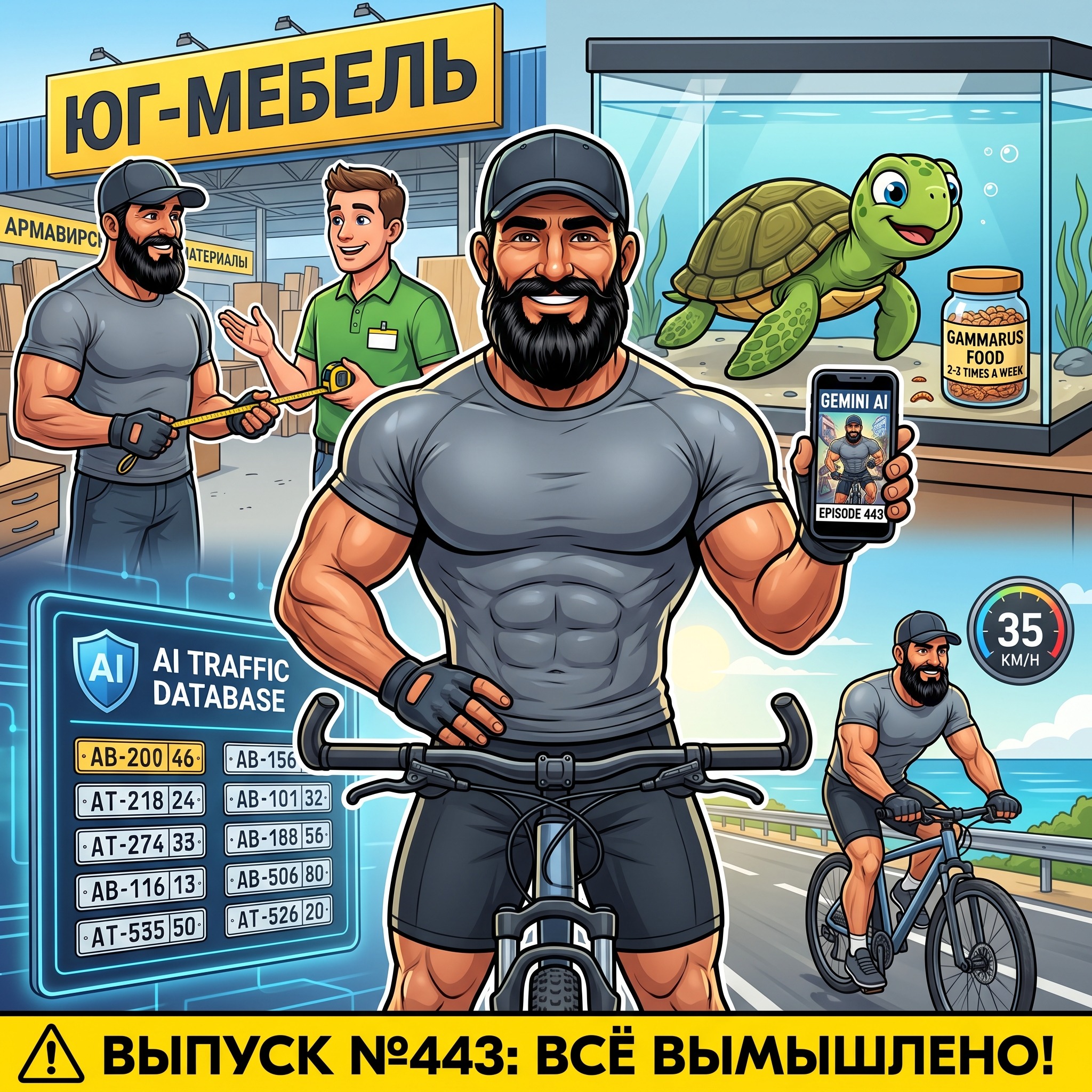 Выпуск №443: Рейд в «Юг-Мебель» на Армавирском, правильный рацион черепахи с Гаммарусом, грипсы с «рогами» с Озона и AI-база для автохамов episode artwork