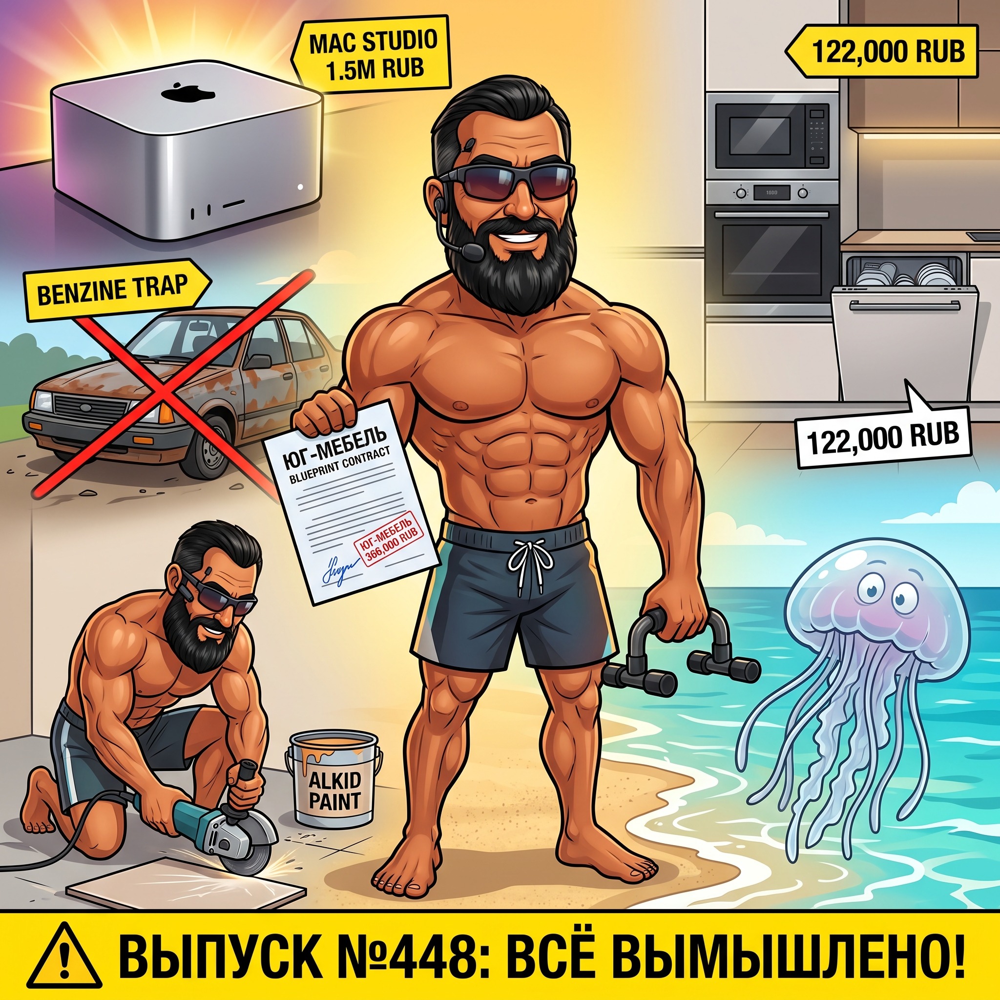 Выпуск №448: Договор на кухню за 366 тысяч рублей, 150 отжиманий на песке, тест 32-битного звука и почему Mac Studio за 1.5 миллиона лучше любого автомобиля episode artwork