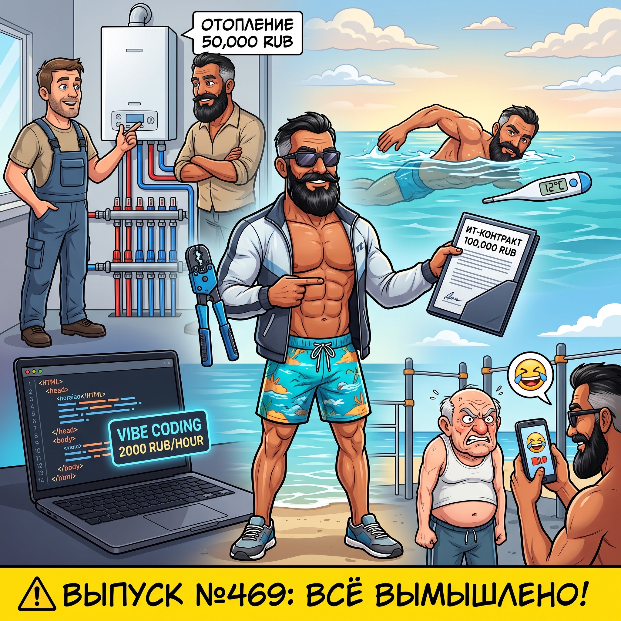 Выпуск №469: Отопление под ключ за полтинник с соседом Юрой, заплыв в 12-градусном штиле, контракт на 100 тысяч в месяц и разнос токсичного деда на турниках episode artwork